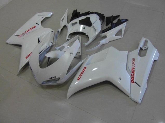 Ducati 848 1098 1198 07-14 Verkleidungen - Perl Weiß mit roten Aufklebern
