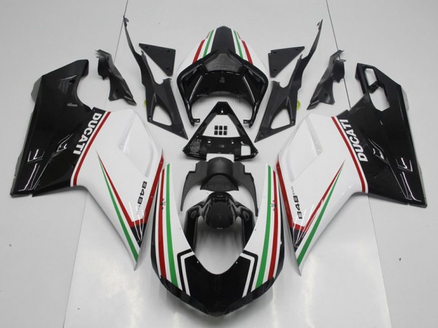 Ducati 848 1098 1198 07-14 Verkleidungen - Schwarz Grün und Weiß Ducati 848 1098 1198 07-14 Verkleidungen - Schwarz Grün und Weiß