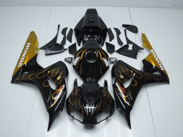Honda CBR 1000 RR 06-07 Verkleidungen - Schwarz Gold Flamme