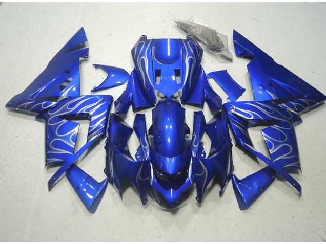 Kawasaki ZX10R 03-05 Verkleidungen - Blau Weiße Flamme Kawasaki ZX10R 03-05 Verkleidungen - Blau Weiße Flamme