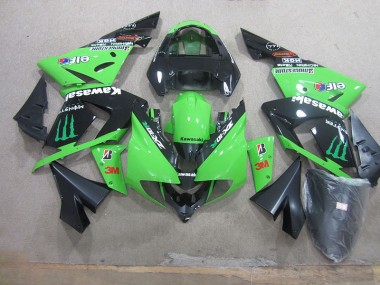 Kawasaki ZX10R 03-05 Verkleidungen - Schwarz Grün 3M Monster