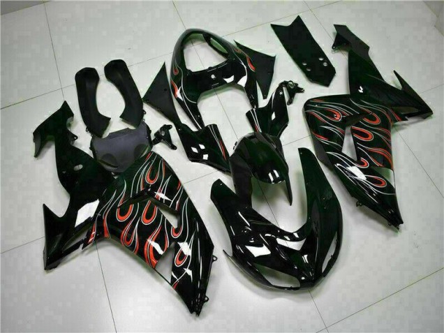 Kawasaki ZX10R 06-07 Verkleidung - Schwarz rote Flamme