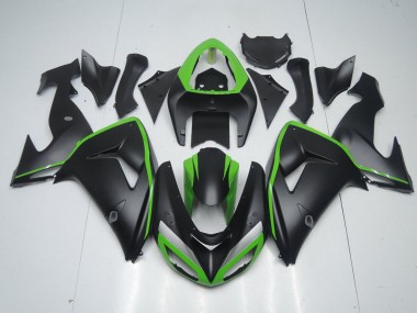 Kawasaki ZX10R 06-07 Verkleidungen - Matt Schwarz mit Grünem Streifen