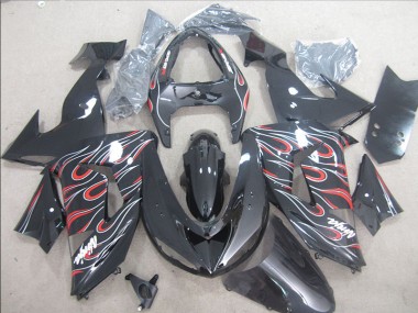 Kawasaki ZX10R 06-07 Verkleidungen - Schwarz Rot Weiß Flamme Ninja