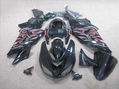 Kawasaki ZX10R 06-07 Verkleidungen - Schwarz Weiß Rot Flamme
