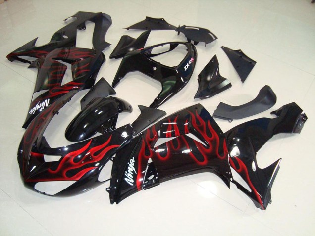 Kawasaki ZX10R 06-07 Verkleidungen - Schwarz rote Flamme Kawasaki ZX10R 06-07 Verkleidungen - Schwarz rote Flamme