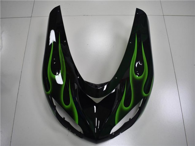 Kawasaki ZX10R 06-07 Verkleidungen - Schwarze Grüne Flamme Kawasaki ZX10R 06-07 Verkleidungen - Schwarze Grüne Flamme