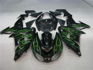Kawasaki ZX10R 06-07 Verkleidungen - Schwarze Grüne Flamme