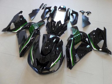 Kawasaki ZX14R ZZR 1400 06-11 Verkleidungen - Glänzend Schwarz mit Grün Linie