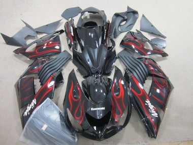 Kawasaki ZX14R ZZR 1400 06-11 Verkleidungen - Schwarz rote Flamme Ninja