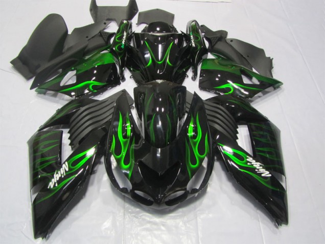 Kawasaki ZX14R ZZR 1400 06-11 Verkleidungen - Schwarze Grüne Flamme Ninja Kawasaki ZX14R ZZR 1400 06-11 Verkleidungen - Schwarze Grüne Flamme Ninja