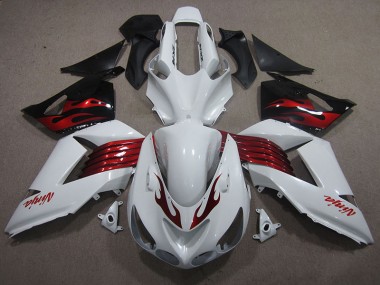 Kawasaki ZX14R ZZR 1400 06-11 Verkleidungen - Weiß Rot Ninja