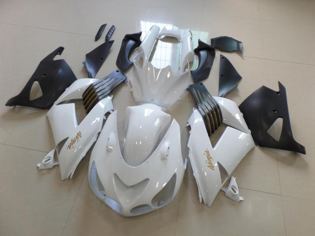 Kawasaki ZX14R ZZR 1400 06-11 Verkleidungen - Weiß Und Matt Schwarz Kawasaki ZX14R ZZR 1400 06-11 Verkleidungen - Weiß Und Matt Schwarz