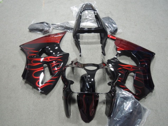 Kawasaki ZX6R 00-02 Verkleidung - Schwarz rote Flamme