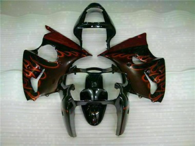 Kawasaki ZX6R 00-02 Verkleidungen - Schwarz rote Flamme