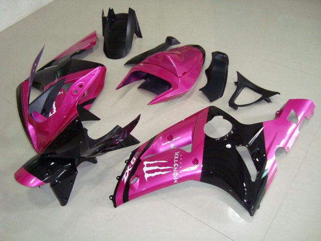 Kawasaki ZX6R 03-04 Verkleidungen - Rosa Schwarz Monster