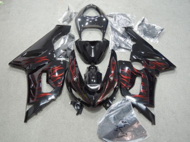 Kawasaki ZX6R 05-06 Verkleidung - Schwarz rote Flamme