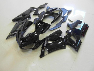 Kawasaki ZX6R 05-06 Verkleidungen - Glänzend schwarz silberne Aufkleber