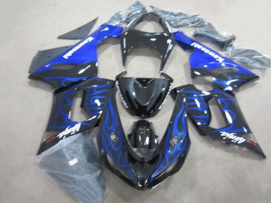 Kawasaki ZX6R 05-06 Verkleidungen - Schwarz Blau Flammen Ninja 636