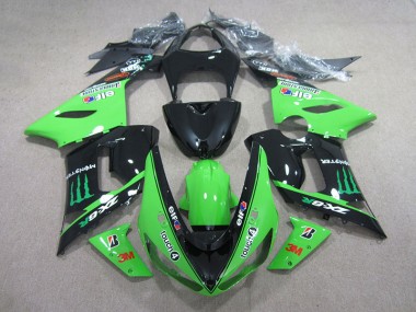 Kawasaki ZX6R 05-06 Verkleidungen - Schwarz Grün 3M Touch4 Monster