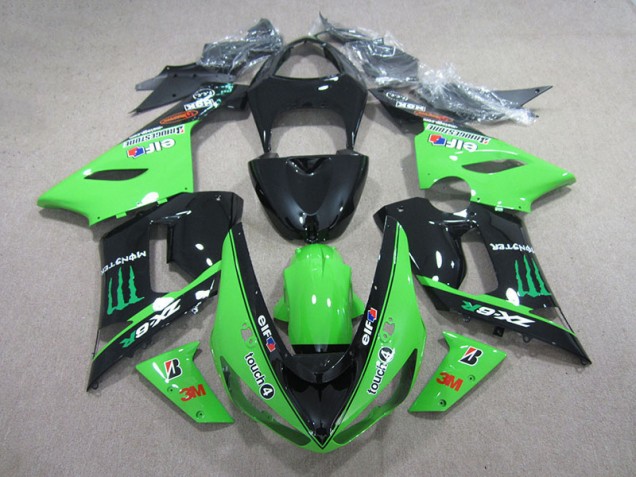 Kawasaki ZX6R 05-06 Verkleidungen - Schwarz Grün 3M Touch4 Monster Kawasaki ZX6R 05-06 Verkleidungen - Schwarz Grün 3M Touch4 Monster