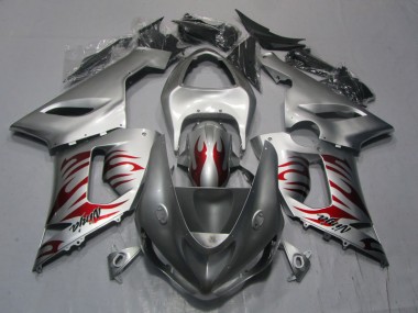 Kawasaki ZX6R 05-06 Verkleidungen - Silber Rot Flamme Ninja