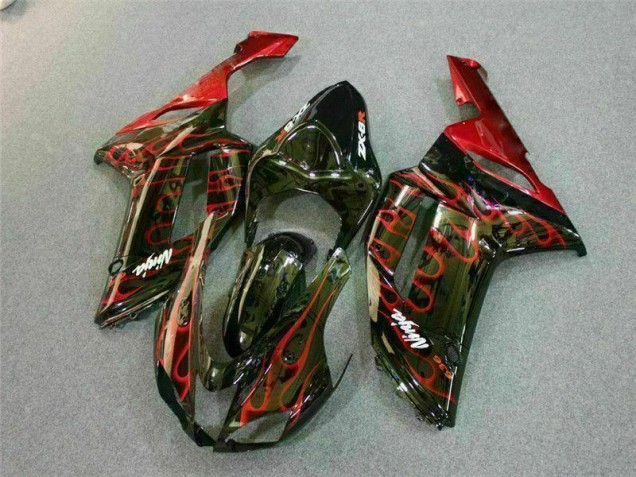 Kawasaki ZX6R 07-08 Verkleidungen - Schwarz rote Flamme