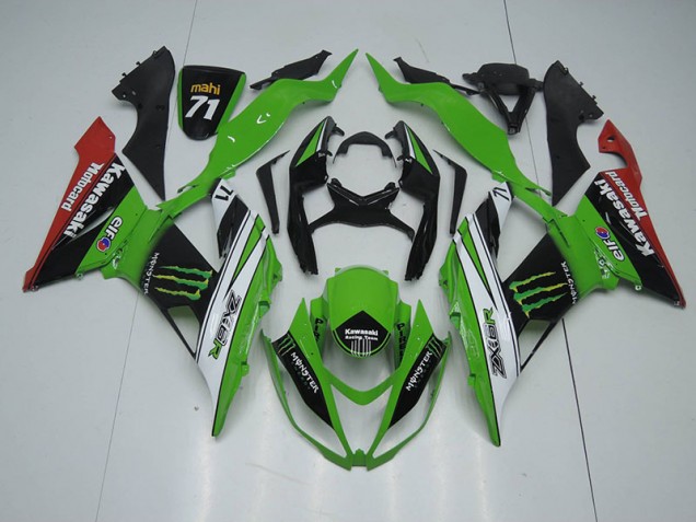 Kawasaki ZX6R 13-18 Verkleidungen - Schwarz Grün Weiß Monster