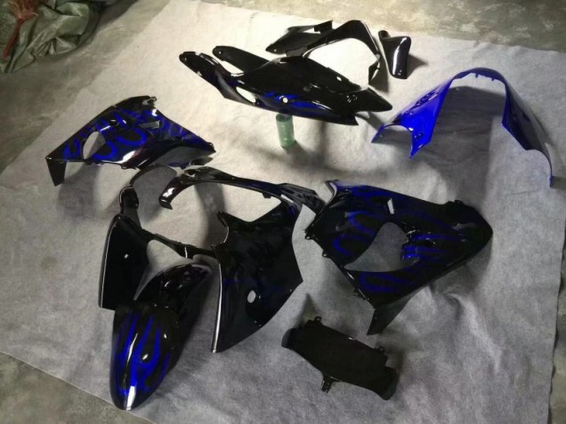 Kawasaki ZX9R 00-01 Verkleidungen - Glänzend Schwarz Blau Flamme Kawasaki ZX9R 00-01 Verkleidungen - Glänzend Schwarz Blau Flamme