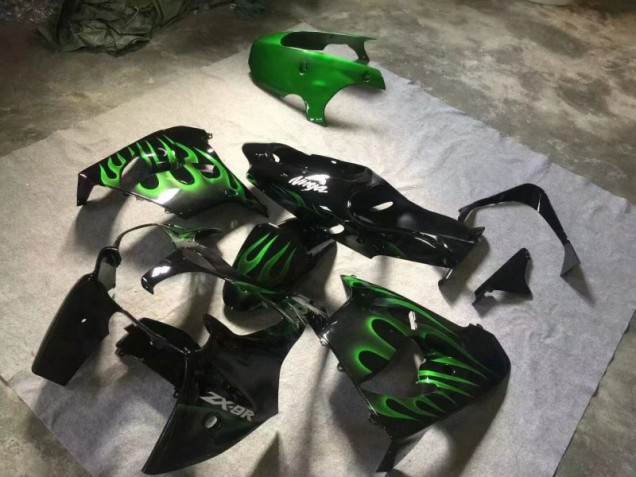 Kawasaki ZX9R 00-01 Verkleidungen - Glänzend Schwarze Grüne Flamme Kawasaki ZX9R 00-01 Verkleidungen - Glänzend Schwarze Grüne Flamme