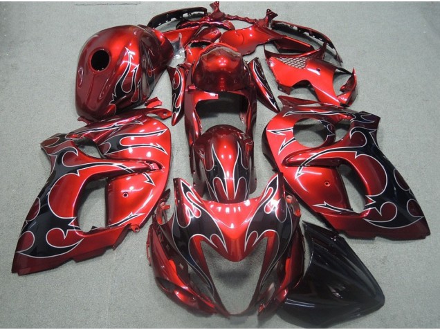 Suzuki GSXR 1300 Hayabusa 08-19 Verkleidungen - Rote Schwarz Flamme