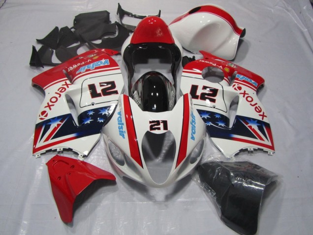 Suzuki GSXR 1300 Hayabusa 96-07 Verkleidungen - Weiß Rot Xerox 21