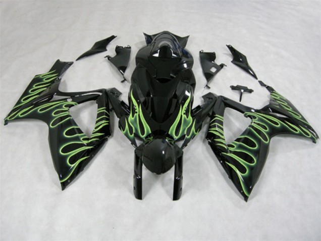 Suzuki GSXR 600 K6 06-07 Verkleidungen - Schwarz Grün Flamme Suzuki GSXR 600 K6 06-07 Verkleidungen - Schwarz Grün Flamme