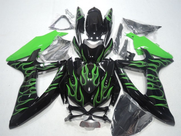 Suzuki GSXR 600 K8 08-10 Verkleidungen - Schwarze Grüne Flamme Suzuki GSXR 600 K8 08-10 Verkleidungen - Schwarze Grüne Flamme