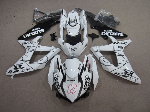 Suzuki GSXR 600 K8 08-10 Verkleidungen - Weiß Schwarz Corona Extra Motul 8