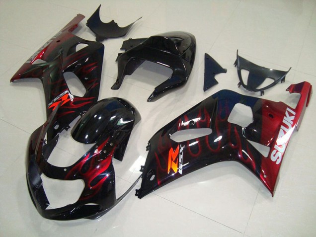 Suzuki GSXR 750 K1 K2 K3 01-03 Verkleidungen - Schwarz rote Flamme Suzuki GSXR 750 K1 K2 K3 01-03 Verkleidungen - Schwarz rote Flamme