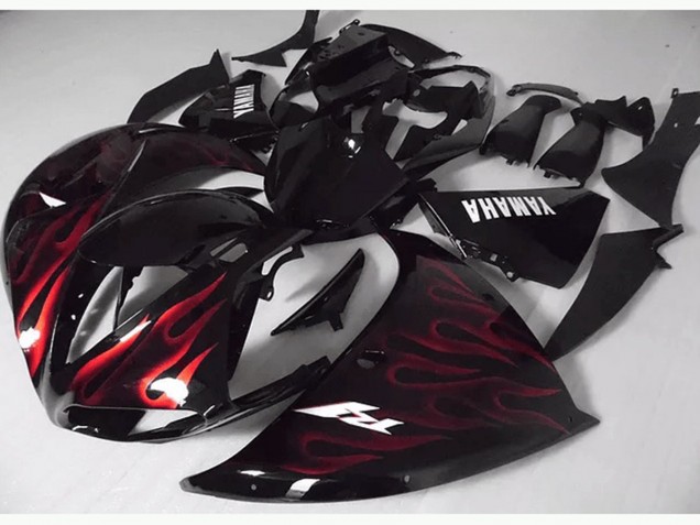 Yamaha R1 12-14 Verkleidungen - Rote Schwarz Flamme