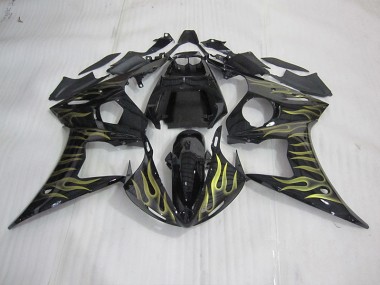 Yamaha R6 03-05 Verkleidungen - Schwarz mit gelber Flamme