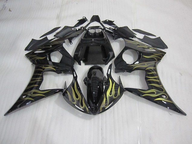 Yamaha R6 03-05 Verkleidungen - Schwarz mit gelber Flamme Yamaha R6 03-05 Verkleidungen - Schwarz mit gelber Flamme