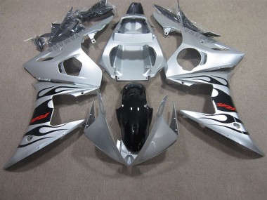 Yamaha R6 03-05 Verkleidungen - Silber Schwarz Rot Aufkleber