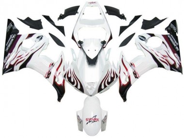 Yamaha R6 03-05 Verkleidungen - Weiß Schwarz Rot Flamme