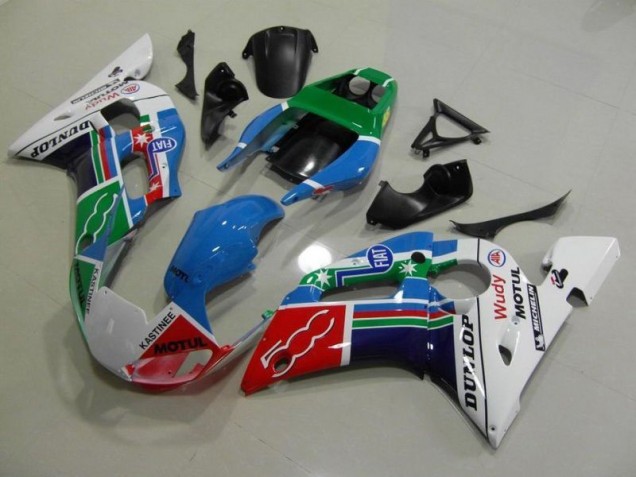 Yamaha R6 98-02 Verkleidungen - Blau Weiß Grün Rot Wudy Motul Dunlop Yamaha R6 98-02 Verkleidungen - Blau Weiß Grün Rot Wudy Motul Dunlop